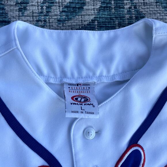 VINTAGE Chicago Cubs MLB True Fan Series Pinstripe Baseball Men's Jersey Size L - Picture 3 of 7